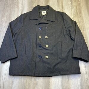 Old Navy Peacoat Jacket Mens 3XL Gray Quilted Lined Wool Blend Preppy Heavy Men